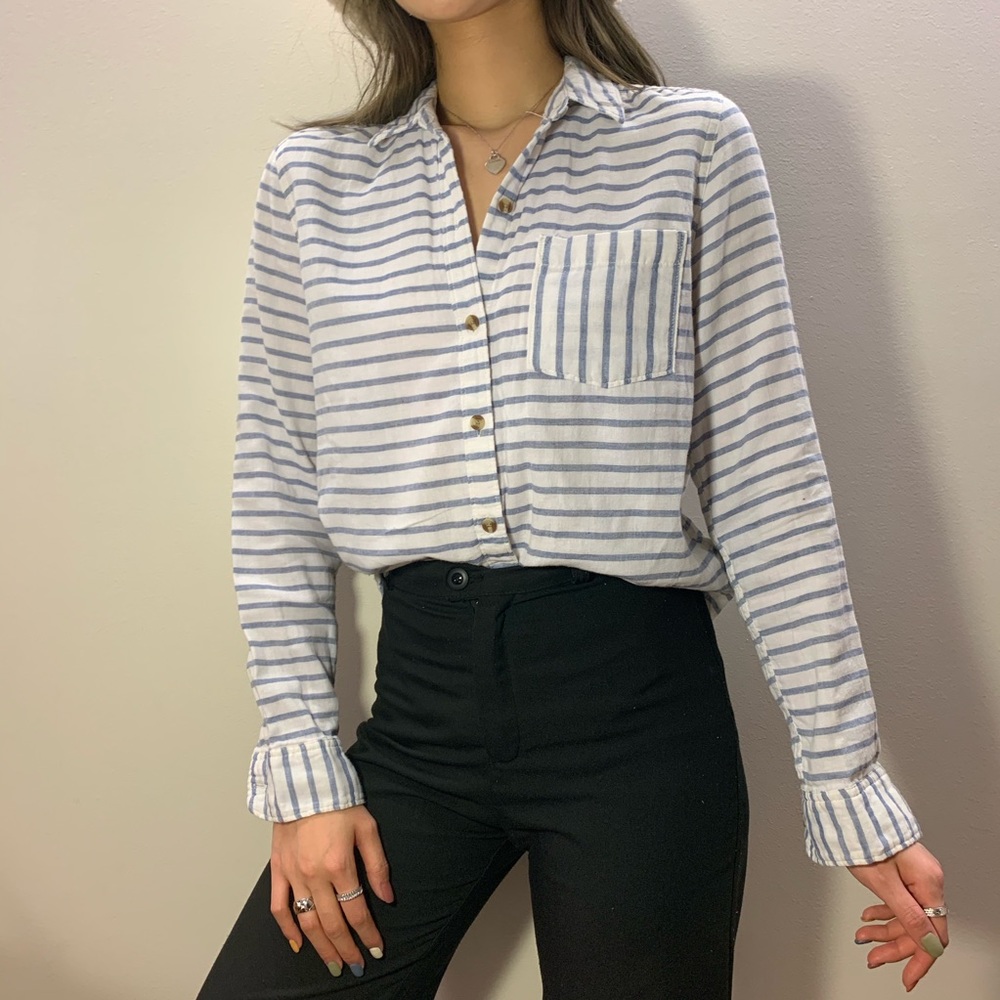 Abercrombie & Fitch white with blue stripe shirt